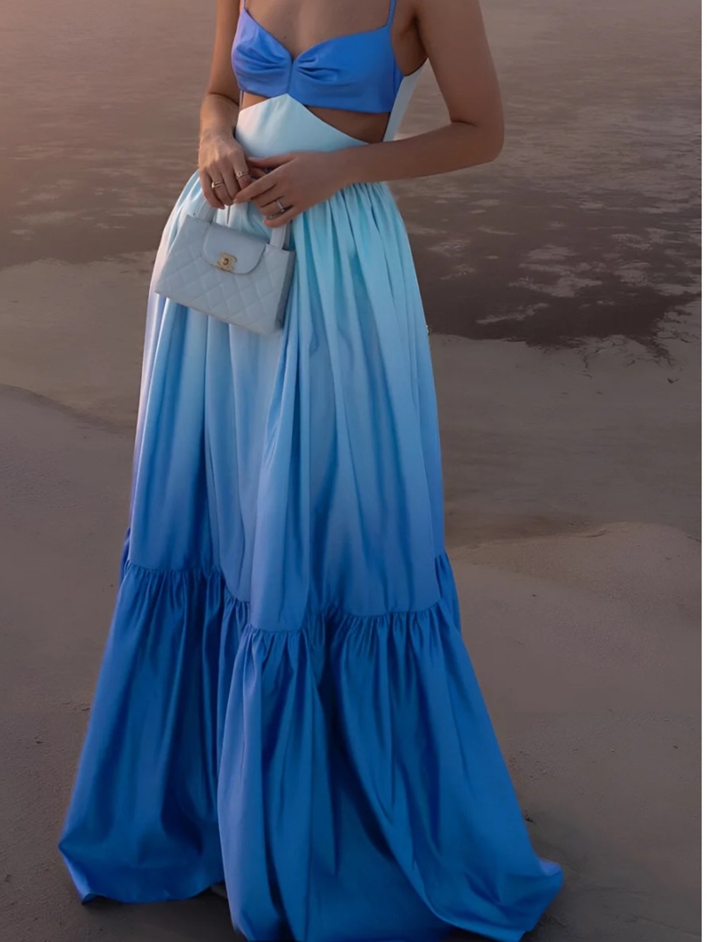 Commense Blue Ombre Backless Cutout Cami Maxi Dress